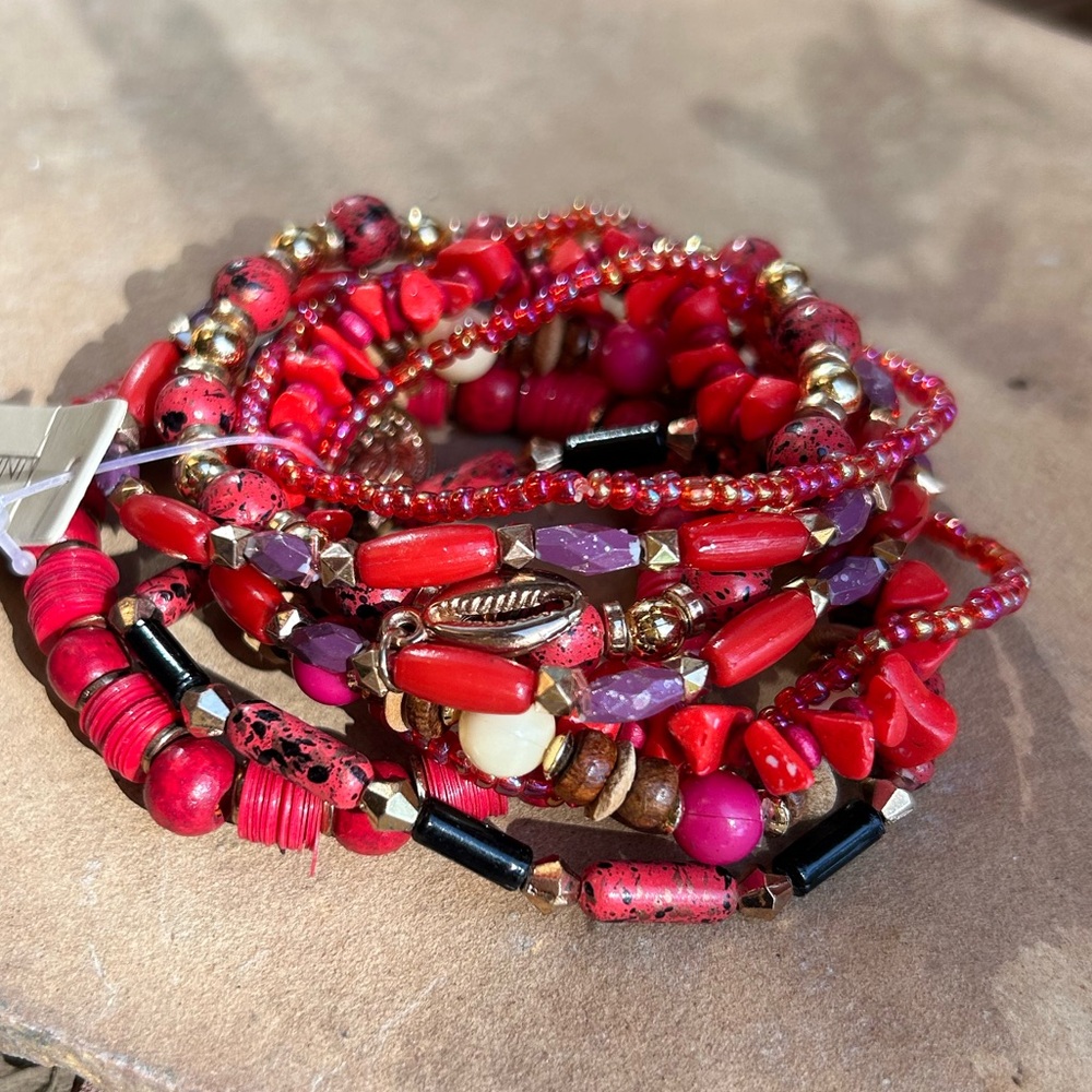 Cayenne Red Multi-Strand Bohemian Stretch Bracelet NWT